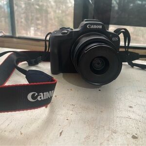 Canon EOS R50 Black Digital Camera with Strap and 18-45 lens